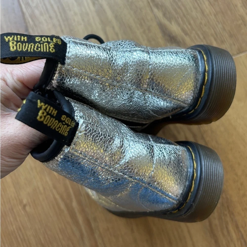 Dr Martens 1460 Silver Crinkle Metallic Boots Toddler Size 11